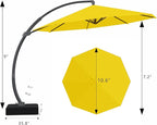 7 Piece Patio Dining Set with 11ft Patio Umbrella (Yellow), 7 Black Outdoor HDPE Dining Set with 6 Chairs + 1 Large Table with 2" Umbrella Hole, for Market, Pool, Garden, Backyard, Deck