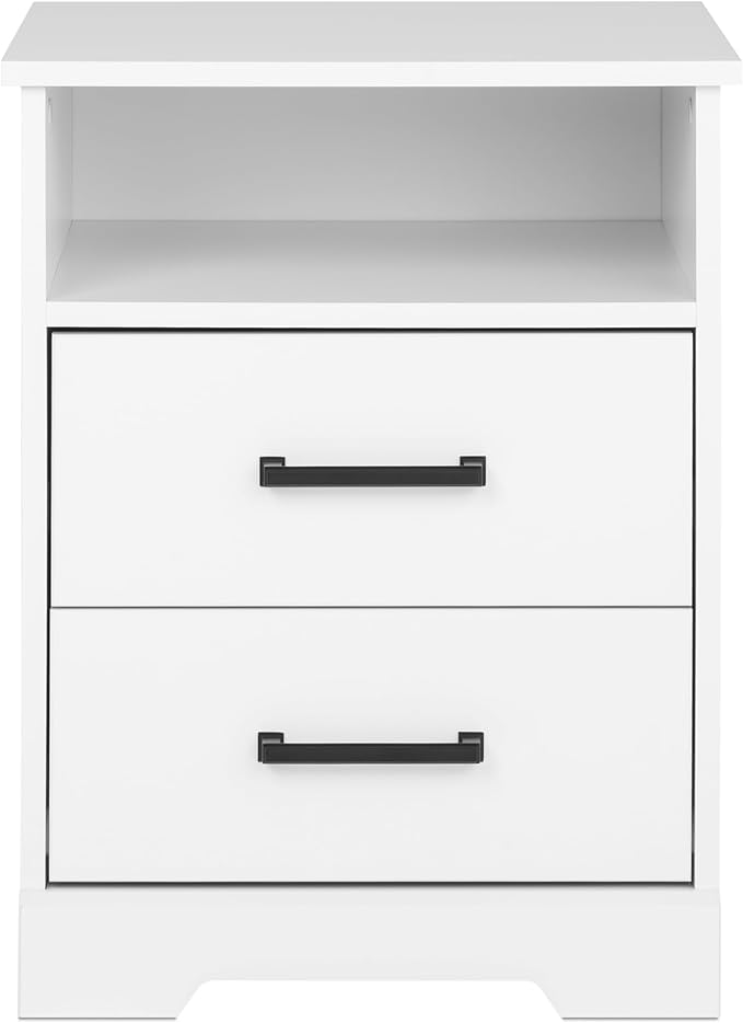 Prepac Rustic Ridge Farmhouse Nightstand Bedside Table, White Nightstand for Bedroom, End Table with 2 Drawers and Open Shelf 16.25"D x 18.75"W x 24.5"H