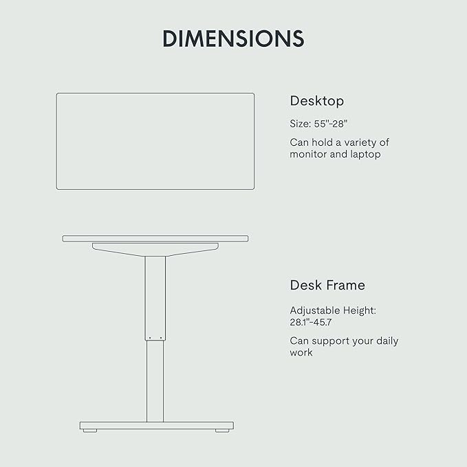 FLEXISPOT EN1 Whole Piece Standing Desk 55 x 28 Inches Stand Up Desk for Workstation and Home Office (Black Frame + 55" Black Top, 2 Packages)