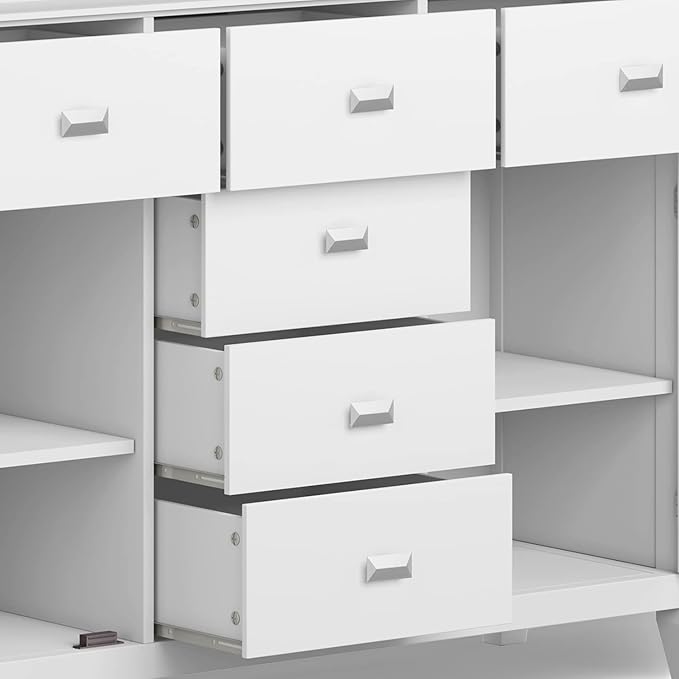 SIMPLIHOME Artisan Buffet - 54 inch Wide Solid Wood 3-Door Sideboard Buffet in White, Contemporary Storage Cabinet for Dining Room or Kitchen with Adjustable Shelves and Bronze Hardware