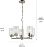 Kichler Winslow 19.75" Chandelier in Brushed Nickel, 5-Light Chandelier for Dining Room, Living Room, or Bedroom, Clear Seeded Glass, (19.75" W x 16" H), 44030NI