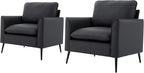 YISHENG Mid-Century Modern Living Room Accent Chairs Set of 2 - Oversized Faux Leather Armchairs with Removable Cushions & Metal Legs, Comfortable Sofas for Office/Lounge/Bedroom/Reception,（Black）