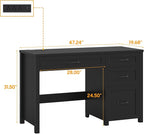 Farmhouse 47" Executive Desk, Computer Desk with File Drawer and Charging Station, Workstation for Home Office, Study(Pure Black)
