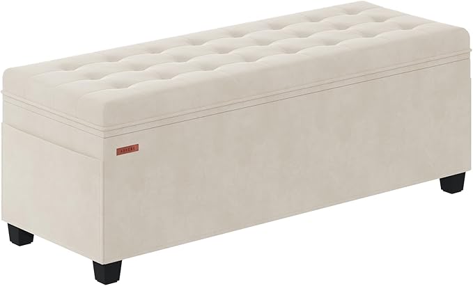 Velvet Storage Ottoman Bench, End of Bed Bench with Legs, Large Entryway Bench, Foot Rest Stool, Tea Table for Bedroom, Living Room, Loads 770 lb, 15.7"L x 43"W x 15.7"H, Cream White, UASND62W