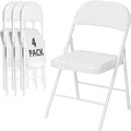 4 Pack White Folding Chairs with Padded Cushion for Outside, Portable Stackable Commercial Metal Foldable Chairs with Steel Frame for Home Events Office Wedding Party, 350lbs Capacity