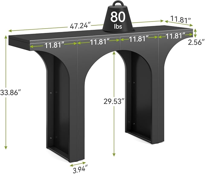 LITTLE TREE 47 Inches Console Table, Black Sofa Table Behind Couch, Farmhouse Entryway Table Hallway Foyer Table with Arch Base, Wooden Console Sofa Tables for Living Room, Entrance