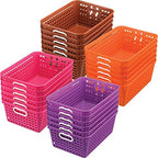 Really Good Stuff Multi-Purpose Plastic Storage Baskets for Classroom or Home Use - Stackable Mesh Plastic Baskets with Grip Handles 13" x 10" (Neon Blue - Set of 12)