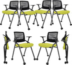 10 Pack Foldable Office Chairs with Wheels, Mesh Back, Arms and Portable - Folding Office Chairs for Conference Room Chair, Office Guest & Reception & Meeting Chair - (Green) 300 lbs.