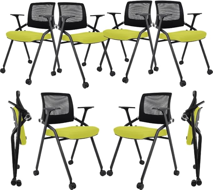 10 Pack Foldable Office Chairs with Wheels, Mesh Back, Arms and Portable - Folding Office Chairs for Conference Room Chair, Office Guest & Reception & Meeting Chair - (Green) 300 lbs.