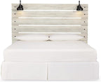 Signature Design by Ashley Cambeck Farmhouse Panel Headboard ONLY with USB Charging Stations, King, Whitewash
