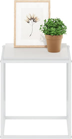 Furinno Moretti Side Table, 1-Tier Stackable Metal Frame End Table, Night Stand, Bedside Table, Toolless Assembly, for Living Room, Bedroom, Solid White