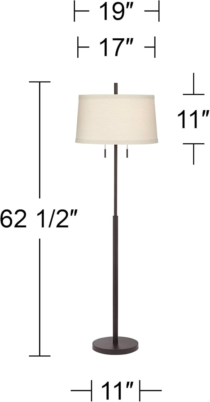 Possini Euro Design Nayla Modern Floor Lamp Standing 62.5" Tall Bronze Steel Slender Column Off White Fabric Tapered Drum Shade Decor for Living Room Reading House Bedroom Home
