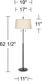 Possini Euro Design Nayla Modern Floor Lamp Standing 62.5" Tall Bronze Steel Slender Column Off White Fabric Tapered Drum Shade Decor for Living Room Reading House Bedroom Home