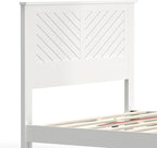 Serene Farmhouse Style Wood Bed in Full Size with Chevron Scoring Headboard, Coastal Modern Design, Sturdy, Easy Assembly, Ample Underbed Storage, White Finish