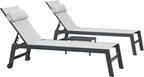 PURPLE LEAF Outdoor Lounge Chair Set of 3 Patio Chaise Pool Lounger Aluminum Frame with Side Table and Wheels for Outside Sunbathing Tanning Recliner Including Pillows White