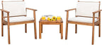 Devoko Patio Set 3 Piece Acacia Wood Outdoor Furniture Conversation Seat with Table & Cushions Porch Chairs for Balcony, Deck, Backyard