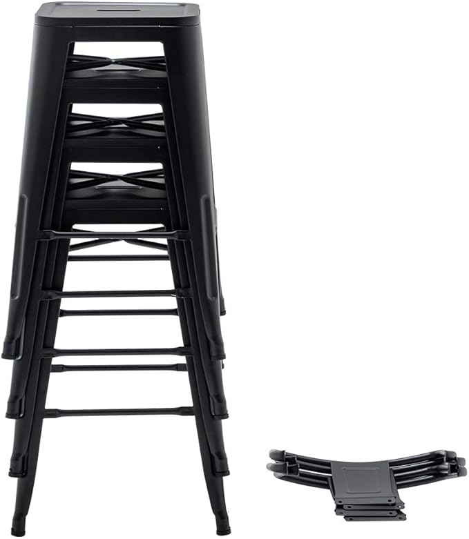 HAOBO Home 26" Low Back Metal Counter Stool Height Bar Stools [Set of 4] for Indoor/Outdoor Barstools, Matte Black