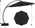 7 Piece Patio Dining Set with 11ft Patio Umbrella (Black), 7 Black Outdoor HDPE Dining Set with 6 Chairs + 1 Large Table with 2" Umbrella Hole, for Market, Pool, Garden, Backyard, Deck