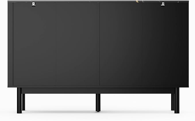 RECCI Fluted 6 Drawers Dresser for Bedroom, 54" Wide Chest of Drawers with 3D Fluted Panel, Faux Marble Top, Solid Wood Legs, Storage Drawers, TV Stand, Closet Chests for Bedroom, Black