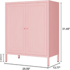 Living Room Cabinets, Pink Lockable Storage Cabinets with Doors and Shelves,2 Door Cabinet with high feet,Modern Metal Locker,Low Side Cupboard for Home,Office,Kitchen,Bathroom,Dining Room