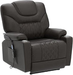 Lift Chair for Elderly: 9988 High Density Foam Lay Flat Heat and Massage, Reclining to 180, 2 Pockets Cup Holders, 2 Remote Controls, Dual OKIN Motors - Breathable Leather Reddish Brown