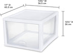 Sterilite 4-Pack 27 Quart Stacking Drawer, Clear Storage Closet Organizer, White Frame - Stackable Modular Plastic Drawers for Clothes, Accessories, Craft Supplies, Shoes or Linens