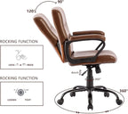 DYHOME Leather Office Chair Brown Desk Chair with Armrest, Ergonomic Computer Chair Mid Back, Mid Century Modern Home Office Desk Chair with 30° Tilting Backrest, Capacity 400lbs