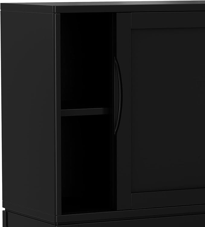 SIMPLIHOME Harper Storage Cabinet - 30 inch Wide Solid Hardwood 2-Shelf Low Console Cabinet in Black, Mid-Century Modern Cupboard for Living Room with Sliding Doors and Adjustable Shelves