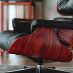 Top Black Grain Leather, Mid Century Chaise Lounge Chair and Ottoman, Modern Chair Classic Design, Red Rosewood, Heavy Duty Base Support for Living Room Study Lounge Office