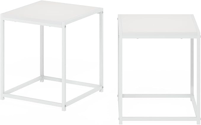 Furinno CAMNUS Side Table Set of 2, Metal Frame End Table, Night Stand, Bedside Table, for Living Room, Bedroom, Solid White