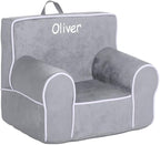 DIBSIES Personalized Creative Wonders Toddler Chair - Ages 1.5 to 4 Years Old (Gray with White Piping)