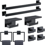 10-Piece Bathroom Hardware Set - Matte Black SUS304 Stainless Steel Wall-Mounted Towel Bar, Holder & Racks, 23.6 Inch