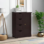 Yaheetech Large Bathroom Floor Cabinet with 4 Drawers and Single Door Cabinet, Freestanding Storage Cabinet for Living Room Kitchen Hallway, Espresso