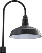 Steel Lighting Co. Gardena Barn Light | Outdoor Pole Top Mounted | 16" Dome | Upslope Gooseneck with Slip Fitter for 2-3/8" Standard Poles | Made in America | Matte Black Exterior/White Interior