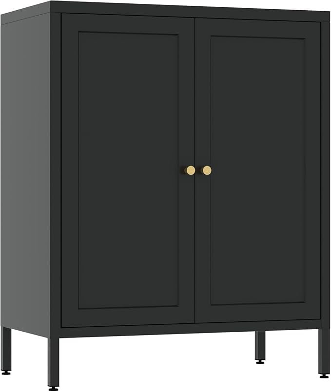 Small Storage Cabinet, Metal Modern Accent Cabinets with Doors and Shelves, Low Cabinet with high feet and Locker, Coffee Bar with Storage for Home,Office,Kitchen,Bathroom,Dining Room