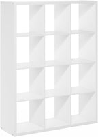 Furinno Cubicle Book Shelf, 12-Cube Thick Frame Bookshelf, Reversible Bookcase with Open Back, 14.6 x 43.8 x 58, for Living Room, Bedroom, Home Office, White