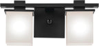 KICHLER Tully 15" 2-Light Vanity Light with Satin Etched Cased Opal Glass in Black for Over a Vanity, Soft Modern Style, (15" x 6.5" x 7"), 45150BK
