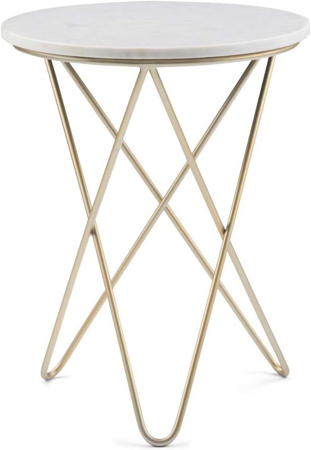 SIMPLIHOME Gabon Modern 18 inch Wide Metal Accent Side Table in White, Gold for the Living Room and Bedroom