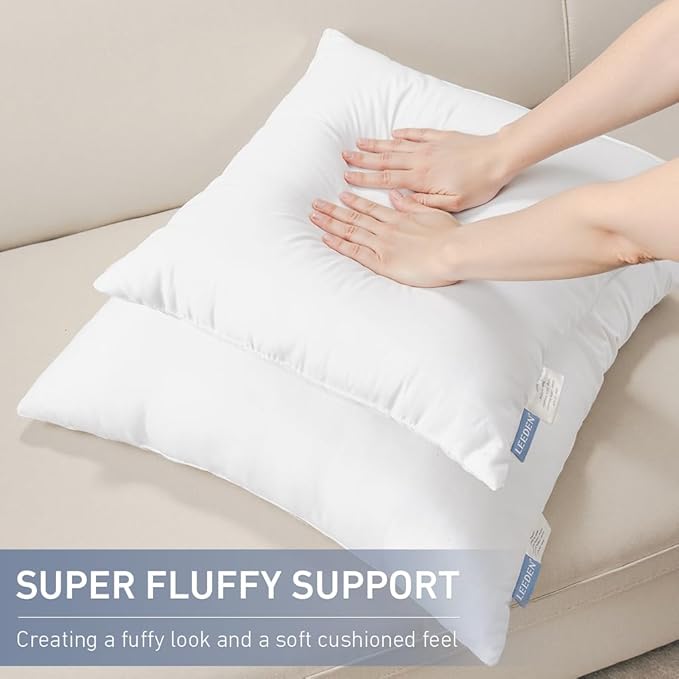 Leeden 12x20 Pillow Inserts Pack of 2, Fluffy Lumbar Throw Pillow Inserts, Soft Square Decorative Throw Pillows for Couch, Sofa, Bed, and Home Decor White Pillows