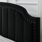 24KF Velvet Fabric Upholstered King/California King Headboard with Nail Trims, Modern Vertical Channel Design with Curved King Headboard, 6052-K-Black
