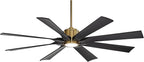 Possini Euro Design 60" Defender Modern Outdoor Ceiling Fan with LED Light Remote Control Soft Brass Matte Black Damp Rated for Patio Exterior House Home Porch Gazebo Garage Barn