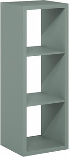 Furinno Cubicle Book Shelf, 3-Cube Thick Frame Bookshelf, Horizontally & Vertically Reversible Bookcase with Open Back, 14.6" x 15.9" x 44", for Living Room, Bedroom, Home Office, Sage Green
