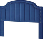 24KF Upholstered Channel Pattern Queen Headboard with Silver Nailhead Trim, Comfy Velvet Headboard Queen/Full, 6052-Q-Navy