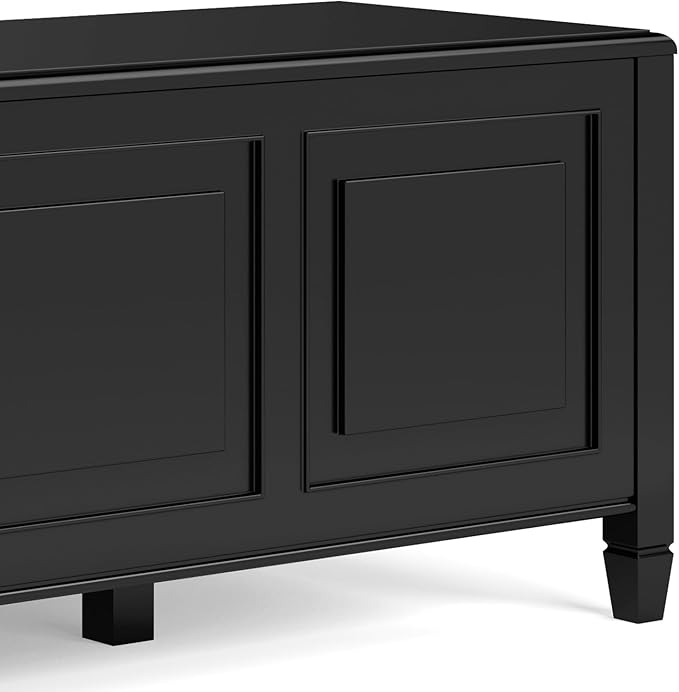 SIMPLIHOME Connaught Entryway Storage Bench - 51 inch Wide Solid Wood Storage Trunk Seat in Black, Traditional Bench for Entryway or Living Room with Lift-Up Lid and Decorative Moulding