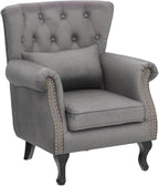 Mid Century Modern Accent Chair Upholstered Armchair Comfy Velvet Fabric Single Sofa with Tufted Wingback for Small Spaces Bedroom Living Room, Grey