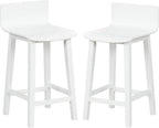 COSTWAY Solid Wood Bar Stools Set of 2, 24.5-inch Counter Height Chairs with Low Back and Footrest, Farmhouse Wooden Armless barstools for Kitchen Island, Dining Room, Cafe, Breakfast, White