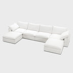 Modular Cloud Sofa, 141.7" Cloud Sectional Couches with Deep Seat, U-Shape 4-Seat Couch with Ottoman for Living Room, Modern Comfy Couch with Washable Cover, Wide Armrest (White,2 Ottomans)