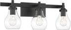 Possini Euro Design Danvers Modern Wall Light Black Metal Hardwired 22 1/2" 3-Light Fixture Clear Globe Glass Shades for Bedroom Bathroom Vanity Reading Living Family Room Hallway House Home Decor