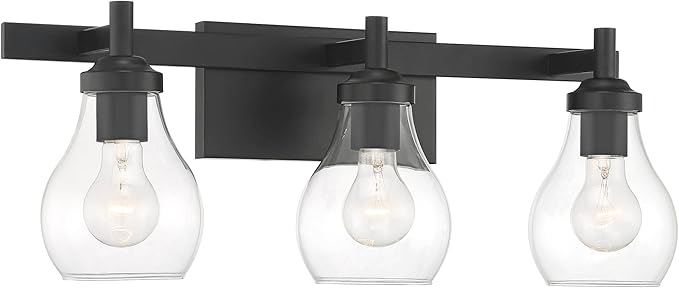 Possini Euro Design Danvers Modern Wall Light Black Metal Hardwired 22 1/2" 3-Light Fixture Clear Globe Glass Shades for Bedroom Bathroom Vanity Reading Living Family Room Hallway House Home Decor