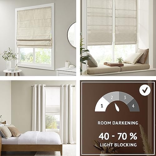 Madison Park Cordless Roman Shades Faux Silk Shade with Sheen 1-Panel Privacy, Room Darkening, Energy Efficient, Thermal Insulated Window Blind for Bedroom, Living Room Décor, 39"W x 64"H Como, Ivory